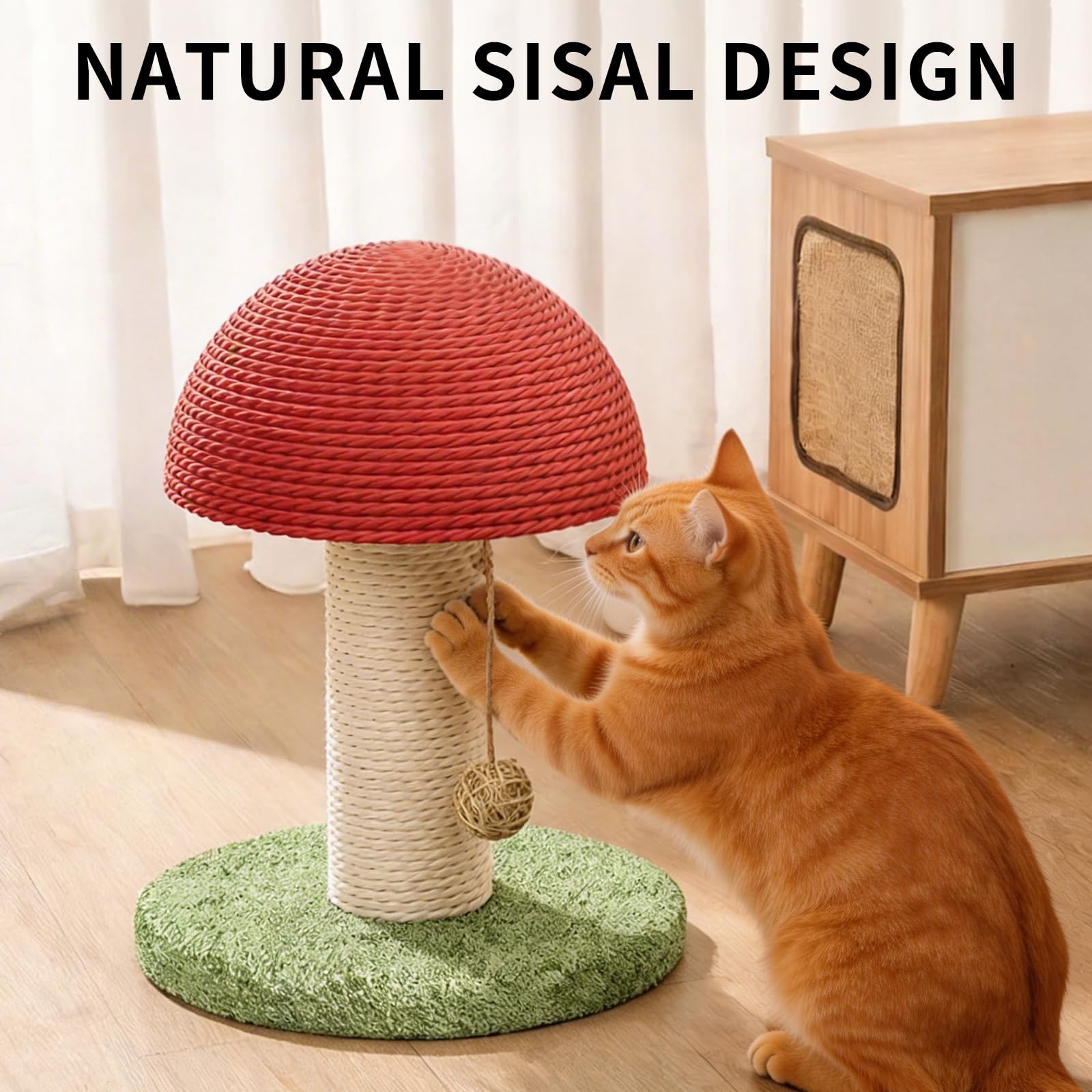 Mushroom Cat Scratching Post — Compact Sisal Scratcher with Ball