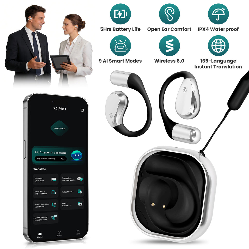 AI Translation Earbuds Pro — 165 Languages, Rotating Charging Case