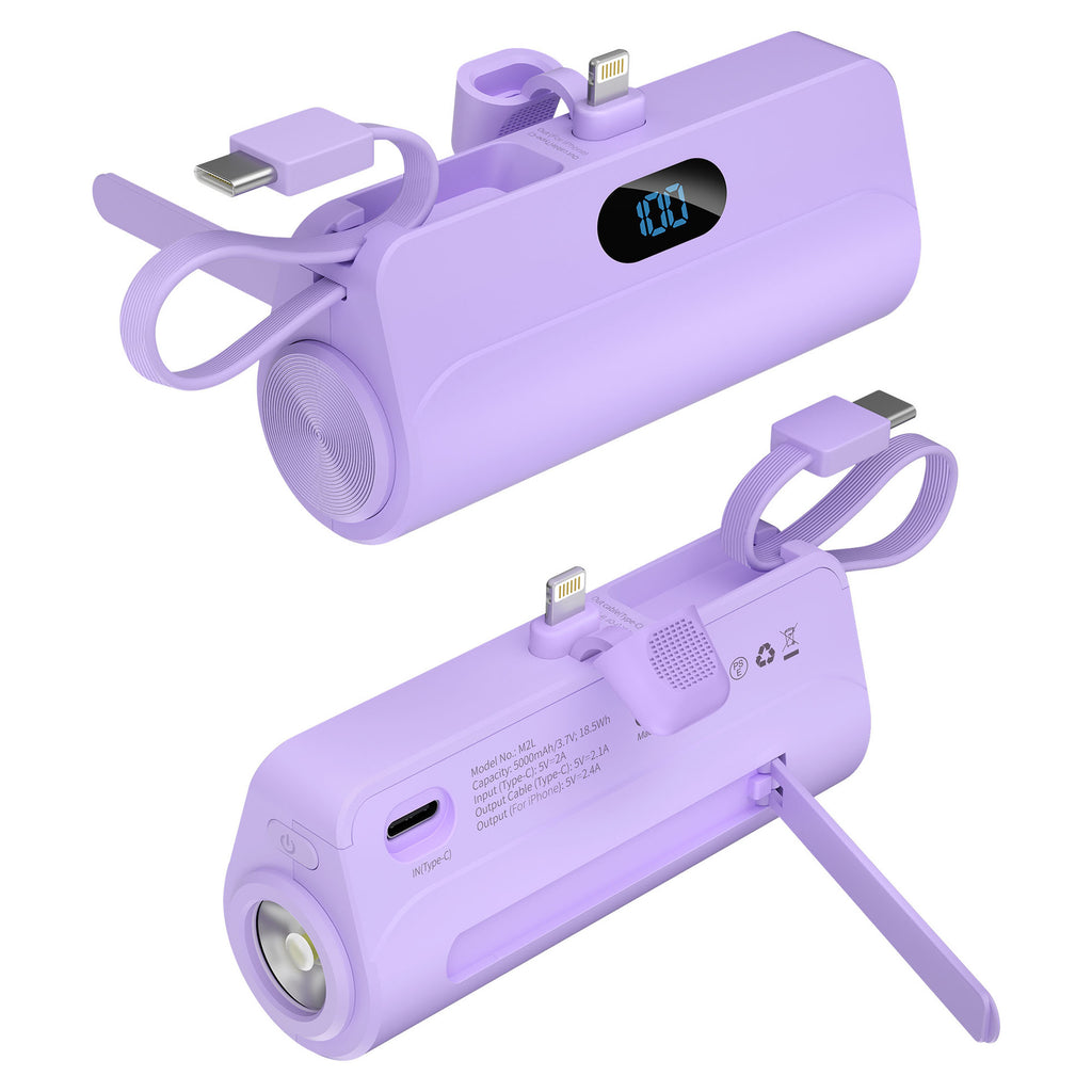 Mini Portable Power Bank With Built-in Cable