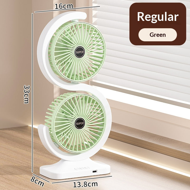 Dual-Head Circulating Fan — Mini Desk Fan with Ambient Light