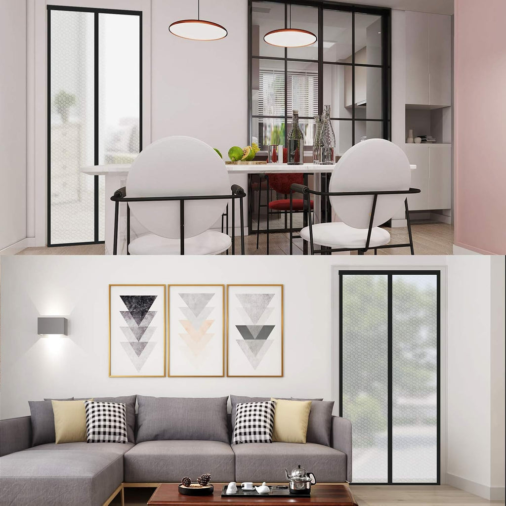 Black Lace Magnetic Door Curtain — No-Drill Insulating Screen