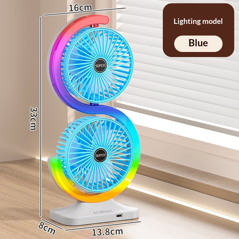 Dual-Head Circulating Fan — Mini Desk Fan with Ambient Light