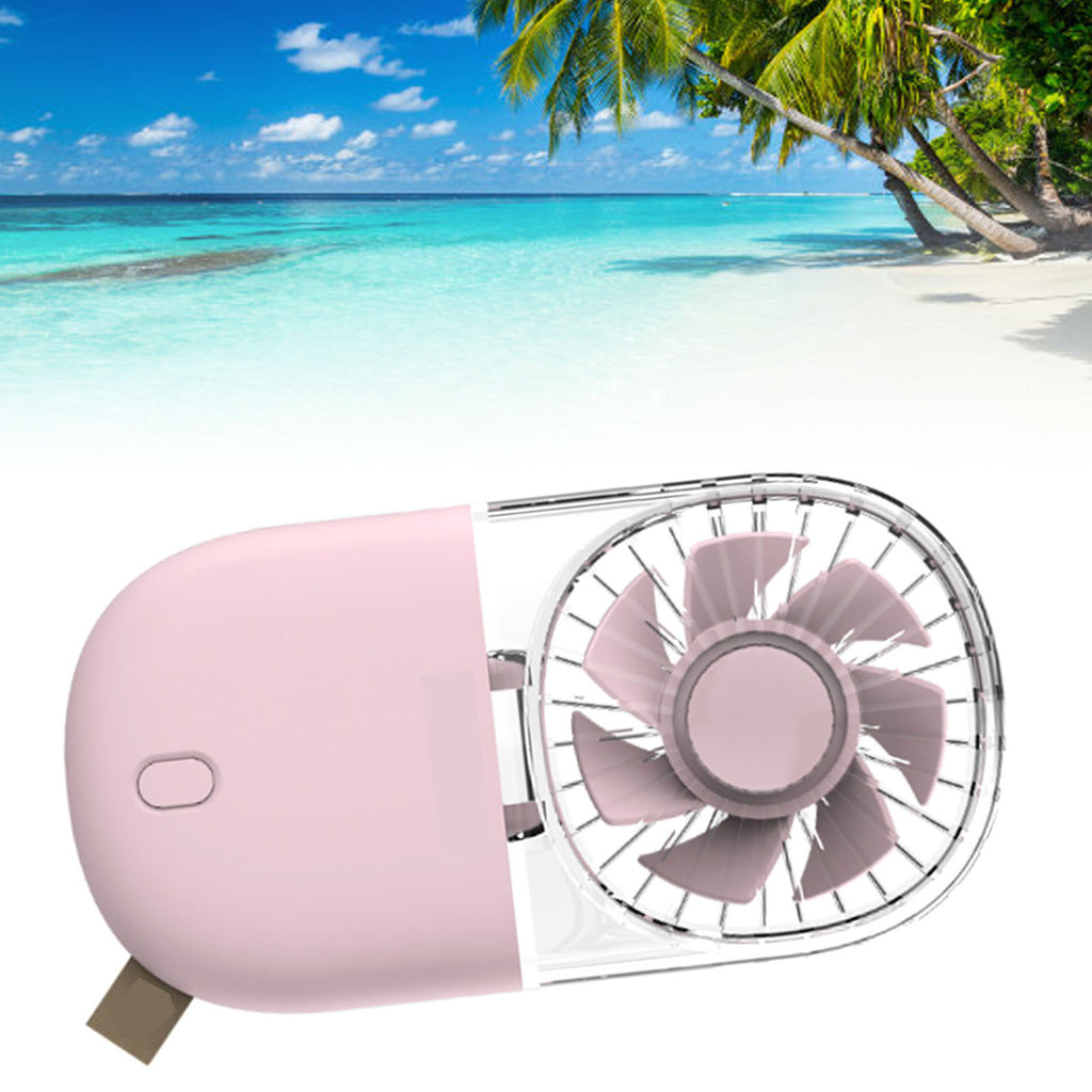 Foldable Neck & Desk Fan — USB Rechargeable, Transparent Pink