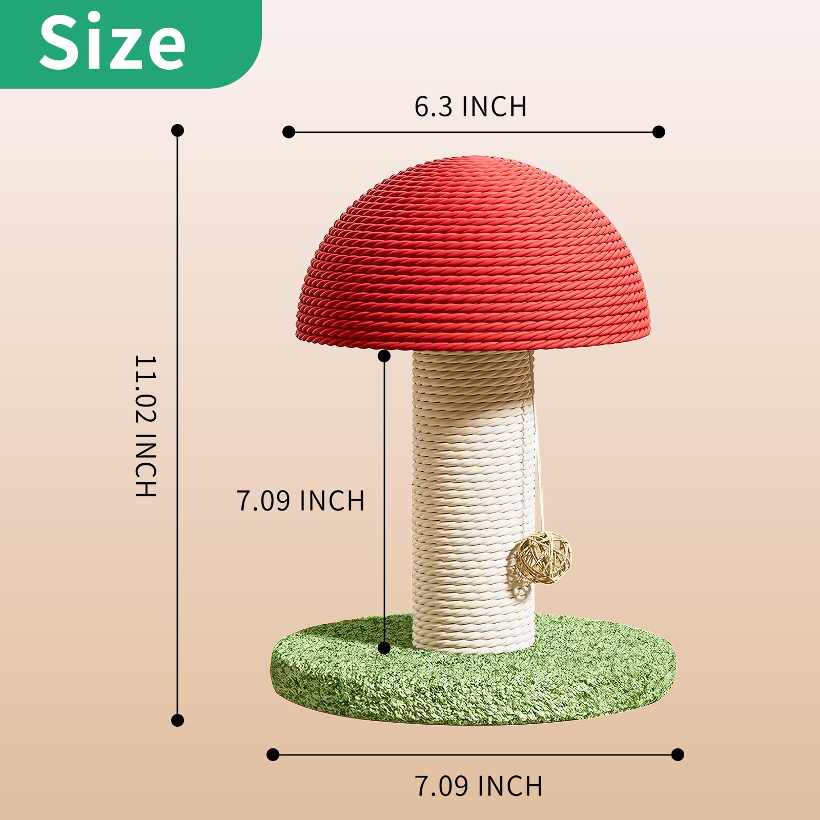 Mushroom Cat Scratching Post — Compact Sisal Scratcher with Ball