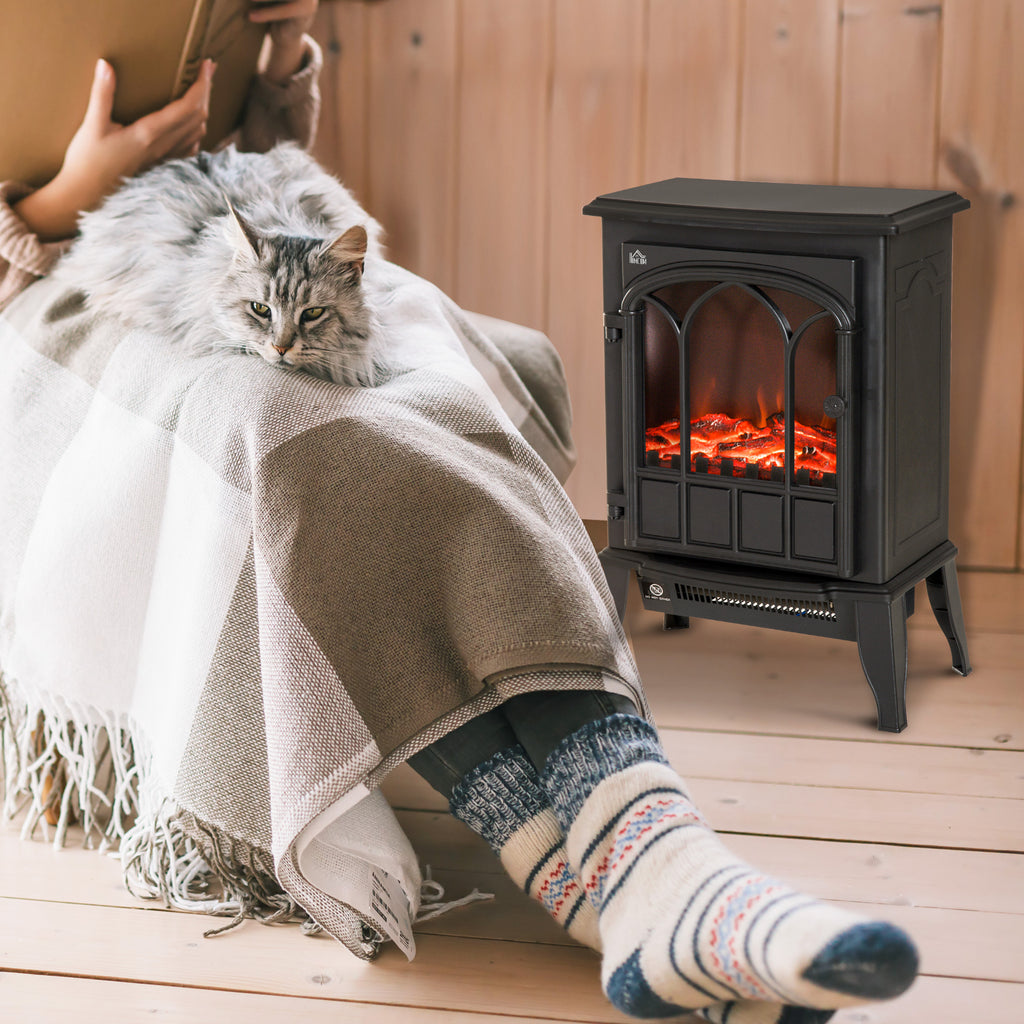 Electric stove heater in a living room