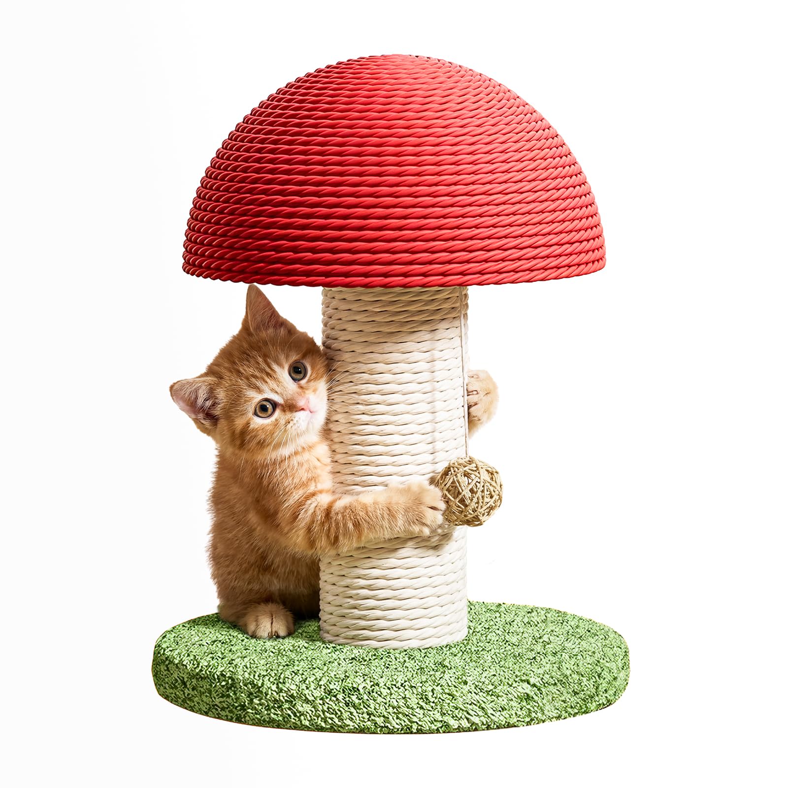 Mushroom Cat Scratching Post — Compact Sisal Scratcher with Ball