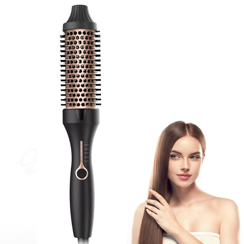 3-in-1 Hot Air Comb, Thermal Brush, Curling Iron And Straightening Brush, 38mm Barrel, Dual PTC Fast Heating, 5 Temp Settings (120°C-200°C), Ceramic Coating, Auto Shut-Off Black+Gold US Plug 100‑240V