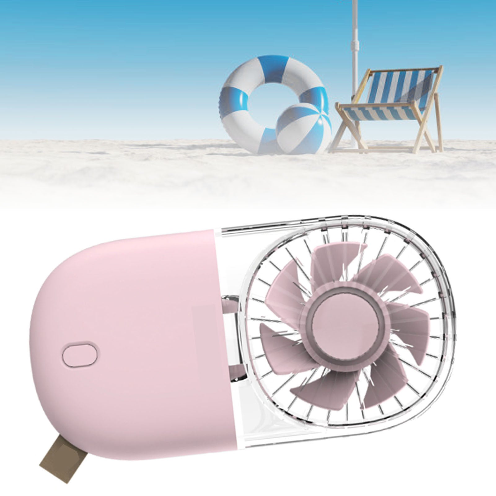Foldable Neck & Desk Fan — USB Rechargeable, Transparent Pink