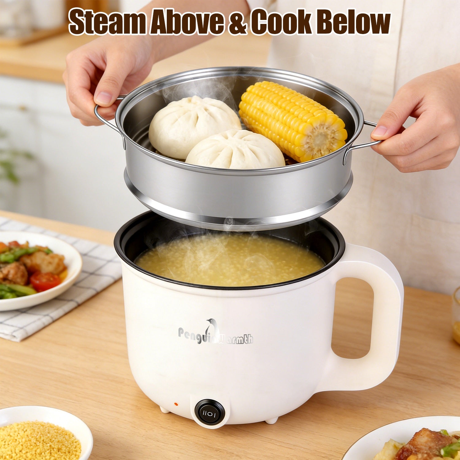 1.8L Electric Hot Pot with Steamer — Compact Cooker for Small Kitchens