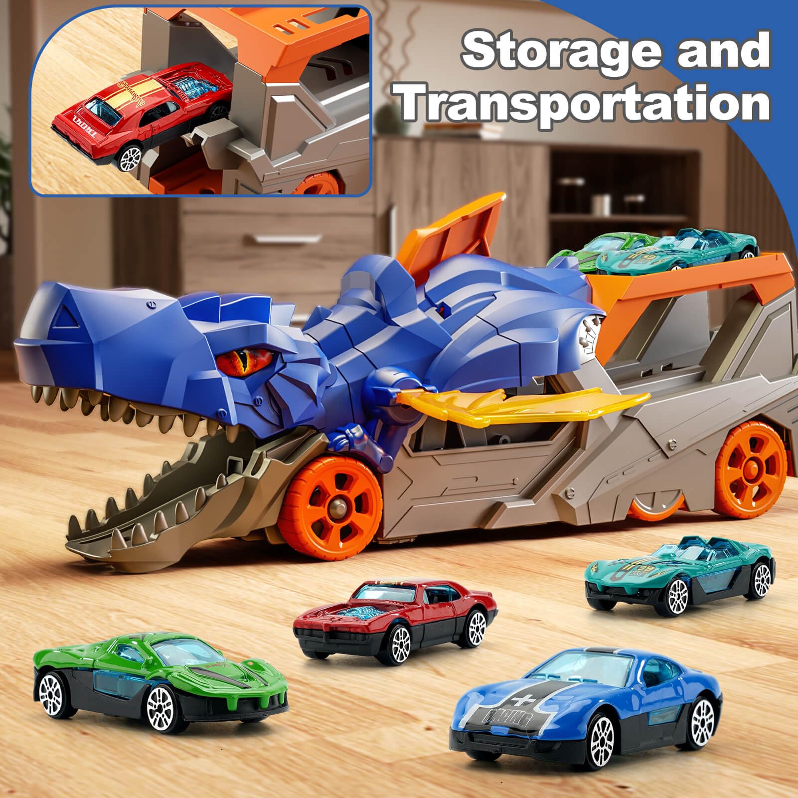 Dinosaur Truck Car Toys For Kids Toddlers Transport Truck With 4 Mini Car,Gifts,Randomized Logistics Delivery