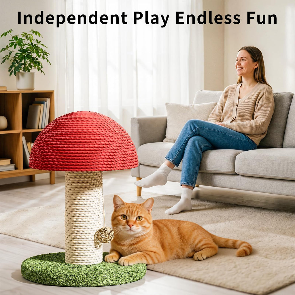 Mushroom Cat Scratching Post — Compact Sisal Scratcher with Ball