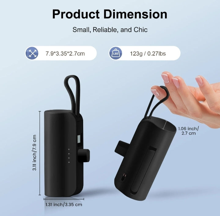 Mini Portable Power Bank Capsule Fast Charging Pocket Size Emergency Battery
