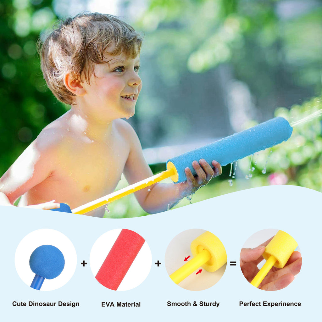 Set of 4 mini EVA foam retractable water guns for kids in assorted colors, ideal for beach and outdoor summer water fights