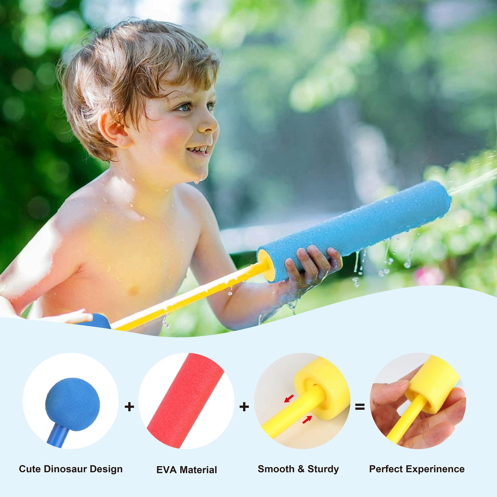 Set of 4 mini EVA foam retractable water guns for kids in assorted colors, ideal for beach and outdoor summer water fights