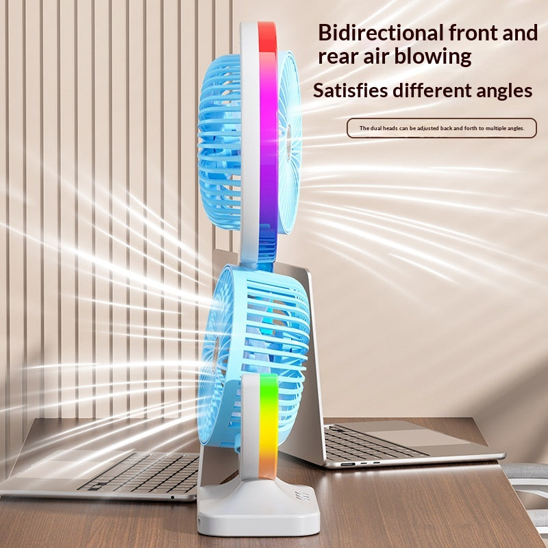 Dual-Head Circulating Fan — Mini Desk Fan with Ambient Light