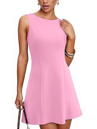 Sleeveless Crew-neck Mini Dress For Women