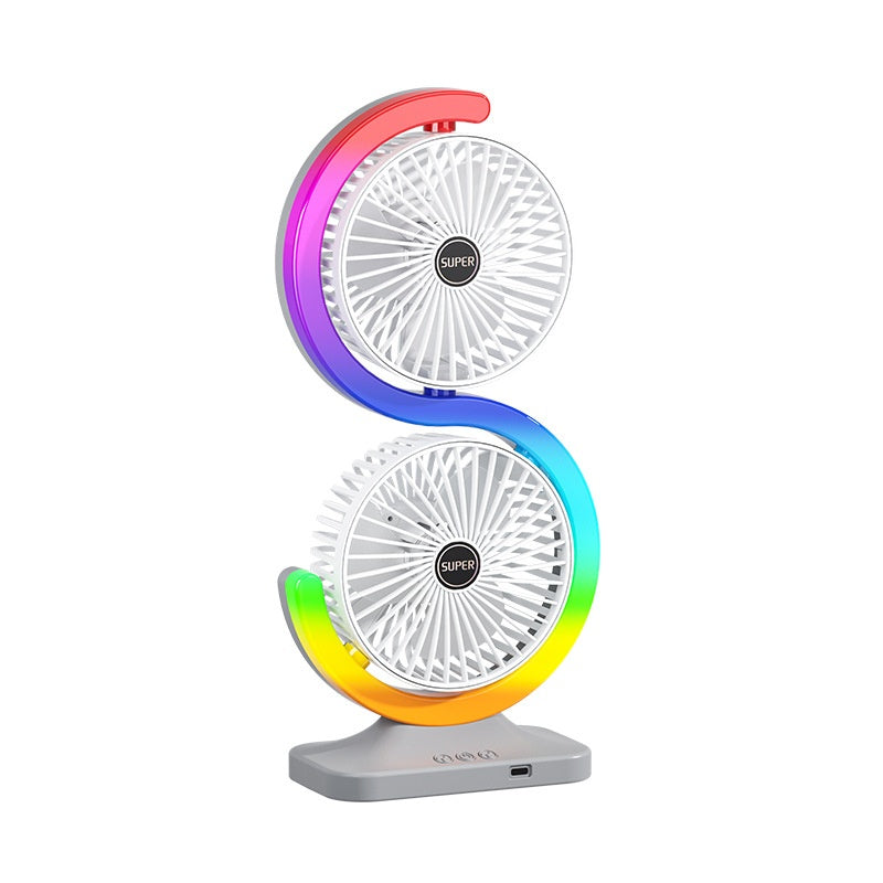 Dual-Head Circulating Fan — Mini Desk Fan with Ambient Light